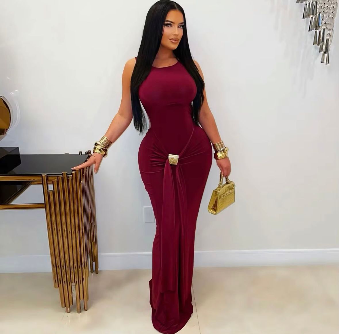 Vestido de Gala Elegante con Nudo Frontal