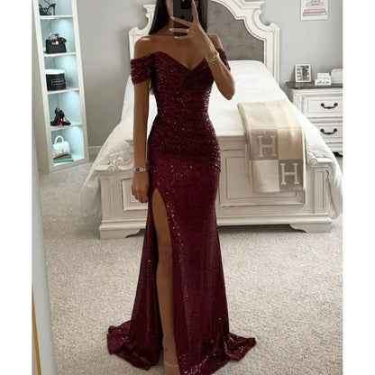 Vestido de Gala Brillante con Hombros Caídos